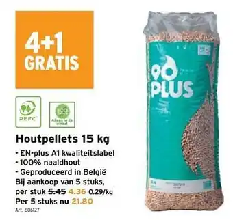 GAMMA Houtpellets 15Kg 4+1 Gratis aanbieding