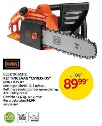 Brico Black + decker elektrische kettingzaag cs1835-qs aanbieding