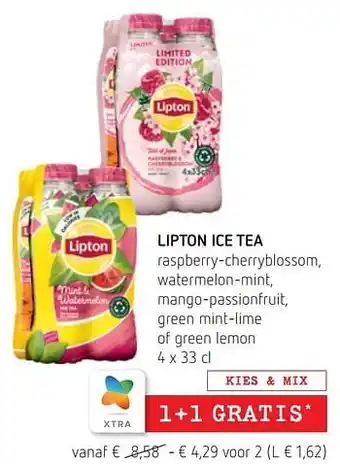 Spar Colruyt Lipton ice tea raspberry-cherryblossom, watermelon-mint, mango-passionfruit, green mint-lime of green lemon aanbieding