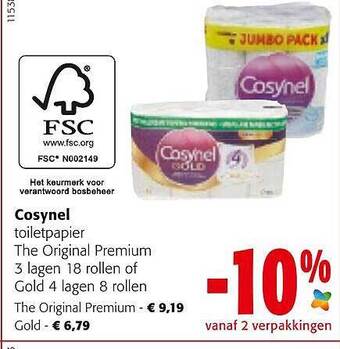 Colruyt Cosynel Toiletpapier aanbieding
