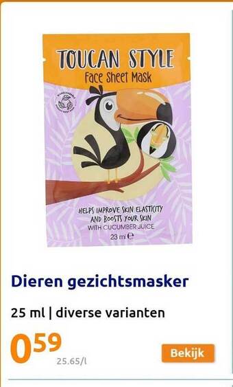 Action Dieren Gezichtsmasker aanbieding