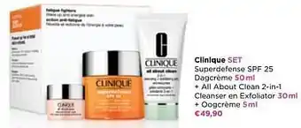 ICI PARIS XL Clinique set superdefense spf 25 dagcrème + all about clean 2-in-1 cleanser en exfoliator + oogcrème aanbieding