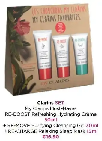 ICI PARIS XL Clarins set my clarins must-haves re-boost refreshing hydrating crème + re-move purifying cleansing gel + re-charge relaxing aanbieding