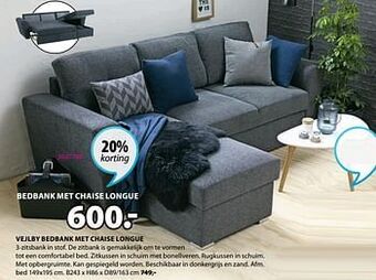 Jysk Vejlby bedbank met chaise longue aanbieding
