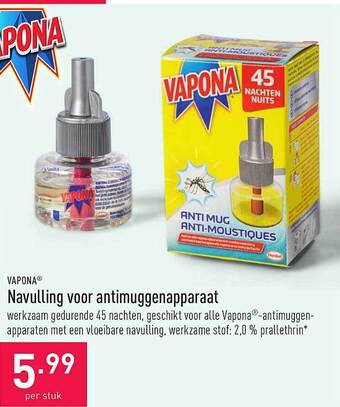 ALDI Vapona Navulling Voor Antimuggenapparaat aanbieding