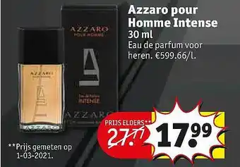 Azzaro Pour Homme Intense 30 Ml Eau De Parfum Voor Heren 30ml