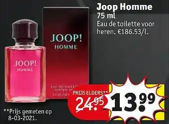 Kruidvat Joop Homme 75 Ml Eau De Toilette Voor Heren 75ml aanbieding