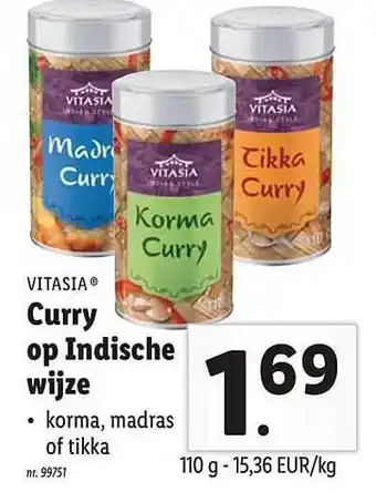 Lidl Vitasia Curry Op Indische Wijze 110g aanbieding