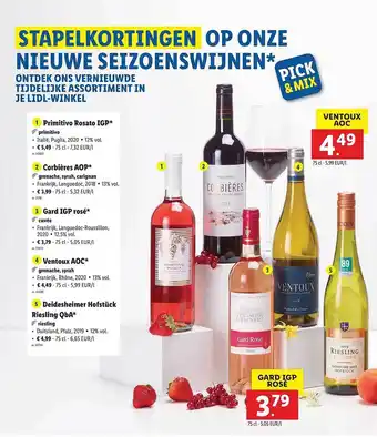 Lidl Primitivo Rosato Igp, Corbieres Aop, Gard Igp Rose, Ventoux Aop, Deidesheimer Hofstuck Riesling Qba aanbieding