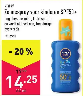 ALDI Nivea Zonnespray Voor Kinderen Spf50+ 200ml aanbieding