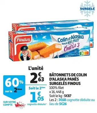 Auchan Batonnets De Colin D'Alaska Panes Surgeles Findus aanbieding