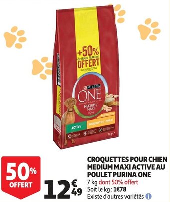 Auchan Croquettes Pour Chien Medium Maxi Active Au Poulet Purina One aanbieding