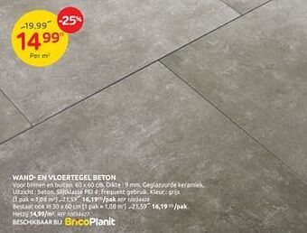 Brico Wand- en vloertegel beton aanbieding