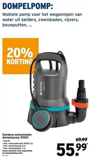 Gardena schoonwater dompelpomp 9000