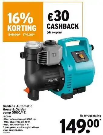 GAMMA Gardena automatic home + garden pomp 3500-4e aanbieding
