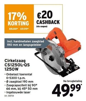 GAMMA Black+decker cirkelzaag cs1250l-qs aanbieding