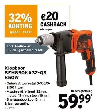 GAMMA Black + decker klopboor beh850ka32-qs aanbieding