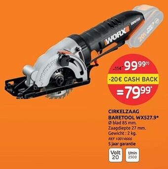 Brico Worx cirkelzaag baretool wx527.9 aanbieding