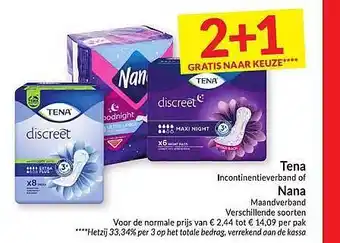 Intermarché Tena Incontinentieverband Of Nana Maandverband aanbieding
