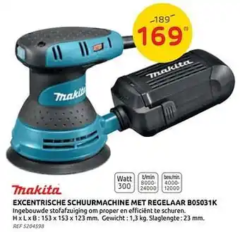 Brico Makita excentrische schuurmachine met regelaar b05031k aanbieding