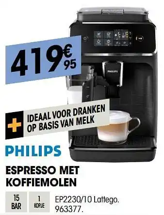 Philips espresso met koffiemolen ep2230-10 lattego