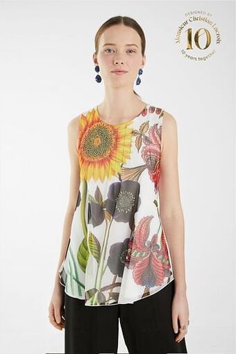 Gebloemd shirt zonder mouwen - WHITE - L