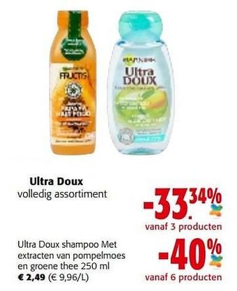 Colruyt Ultra doux shampoo met extracten van pompelmoes en groene thee aanbieding