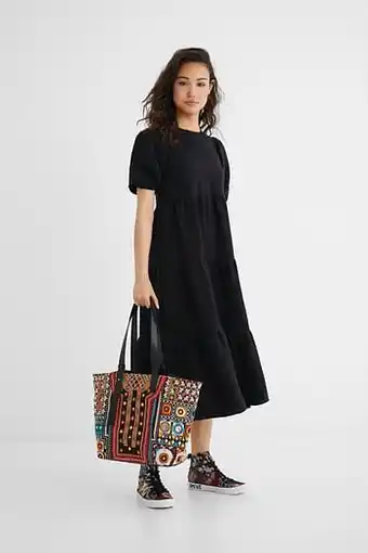 Effen getextureerde midi-jurk - BLACK - M