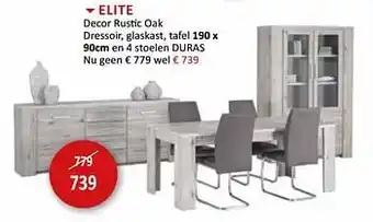 Elite decor rustic oak dressoir, glaskast, tafel