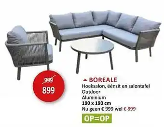 Boreale hoeksalon, éénzit en salontafel outdoor aluminium