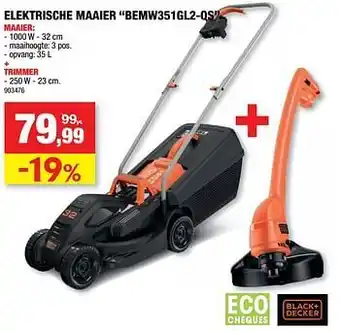 Hubo Black + decker elektrische maaier bemw351gl2-qs + trimmer aanbieding