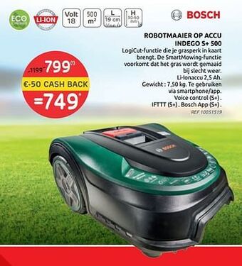 Brico Bosch robotmaaier op accu indego s+ 500 aanbieding