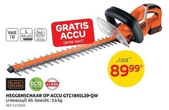 Brico Black+decker heggenschaar op accu gtc1845l20-qw aanbieding