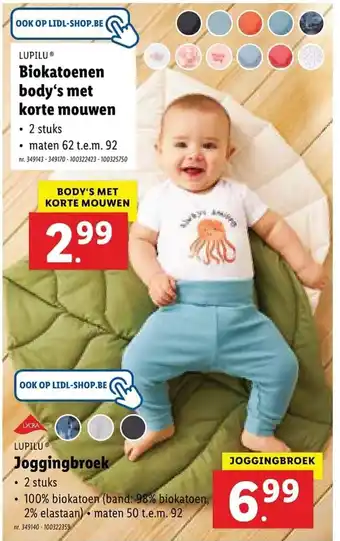 Lidl Lupilu Biokatoenen body's met korte mouwen aanbieding