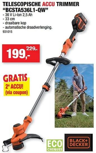 Hubo Black + decker telescopische accu trimmer bcsta536l1-qw aanbieding