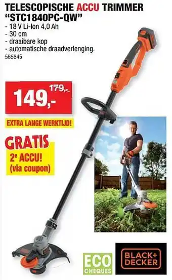 Hubo Black + decker telescopische accu trimmer stc1840pc-qw aanbieding