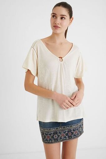 Linnen T-shirt met korte mouwen - WHITE - L