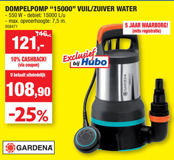 Hubo Dompelpomp 15000 Vuil/Zuiver Water aanbieding