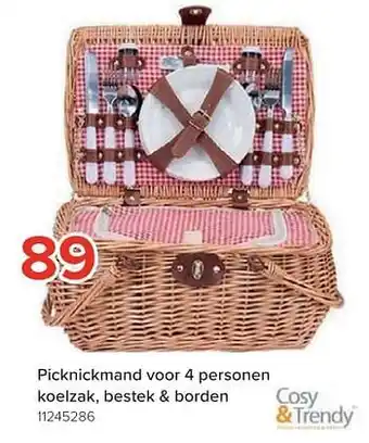 Picknickmand voor 4 personen koelzak, bestek + borden