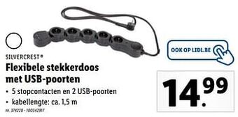 Lidl Flexibele stekkerdoos met usb-poorten aanbieding