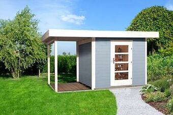Brico Weka tuinhuis met overkapping 172 Type A GR1 grijs 240x385cm aanbieding
