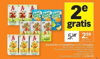 Albert Heijn Appelsientje En Dubbelfrisss 6x0.2 Literpakjes aanbieding