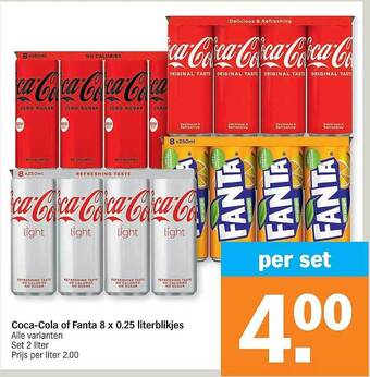 Albert Heijn Coca-cola Of Fanta 8 X 0.25 Literblikjes aanbieding