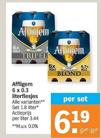Albert Heijn Affligem 6 X 0.3 Literflesjes aanbieding
