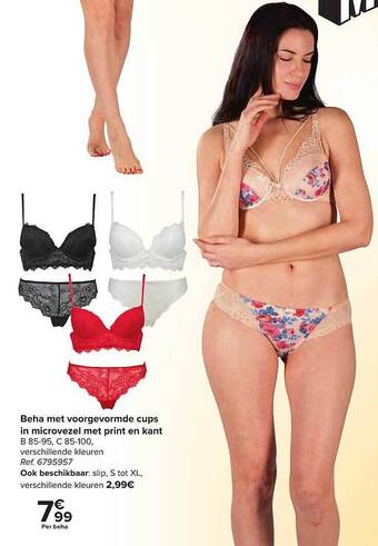 Carrefour Beha Met Voorgevormde Cups In Microvezel Met Print En Kant aanbieding
