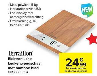 Carrefour Elektronische Keukenweegschaal Met Bamboe Blad aanbieding