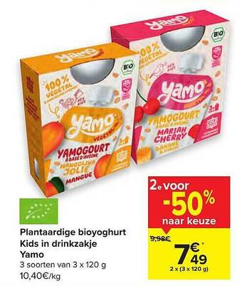 Carrefour Plantaardige Bioyoghurt Kids In Drinkzakje Yamo aanbieding