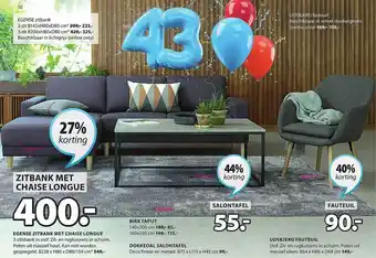 Jysk Zitbank Met Chaise Longue, Salontafel, Fauteuil aanbieding