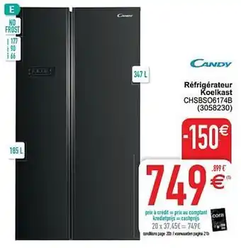 Cora Candy réfrigérateur koelkast chsbso6174b aanbieding