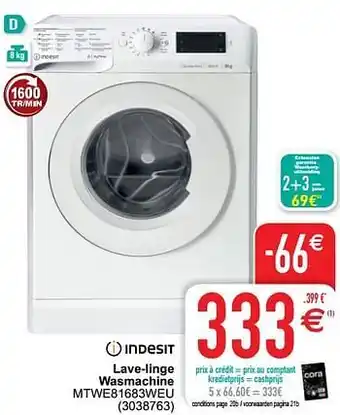 Cora Indesit lave-linge wasmachine mtwe81683weu aanbieding